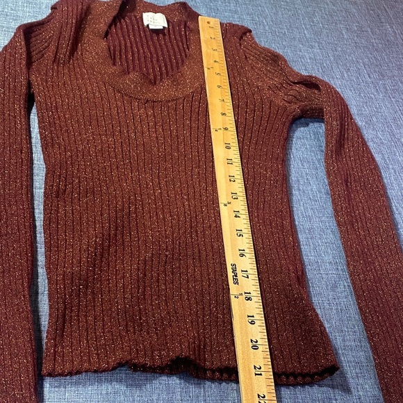 A New Day Metallic Ribbed Long Sleeve Sweater Rust Red Shimmer Knit Size M Top - Picture 10 of 10
